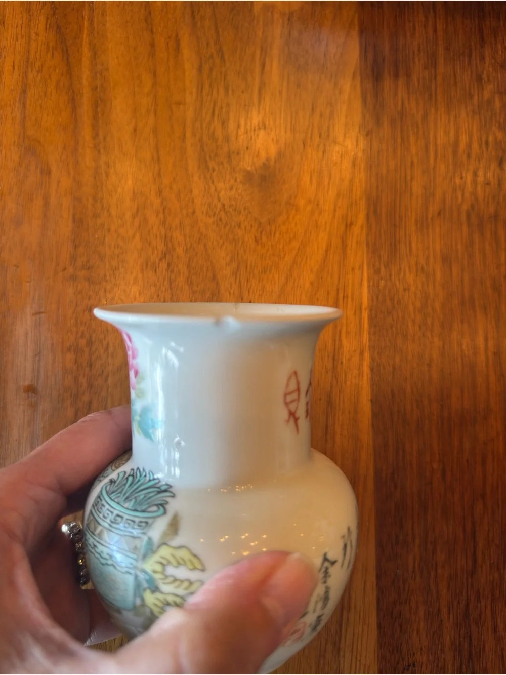 Vintage Porcelain Vase, Chinese Hand-Painted Floral
